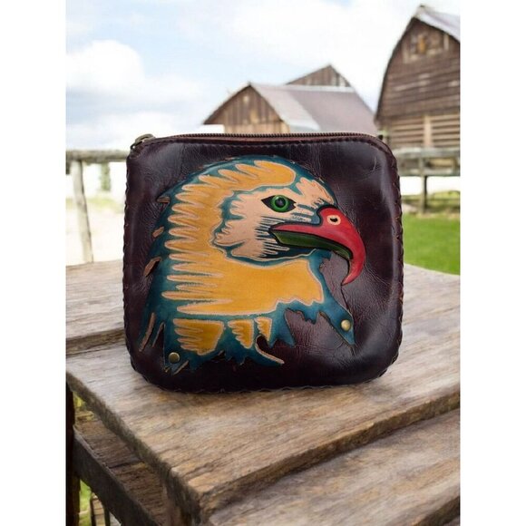 New Genuine American Eagle 3D Handmade Belt Buckle Zip Top Wallet 6"x6" - Picture 1 of 2